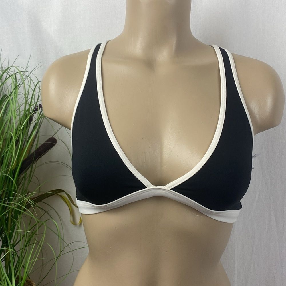L*Space Black & White Strap Back Bikini Bathing Suit Top M - Picture 3 of 8